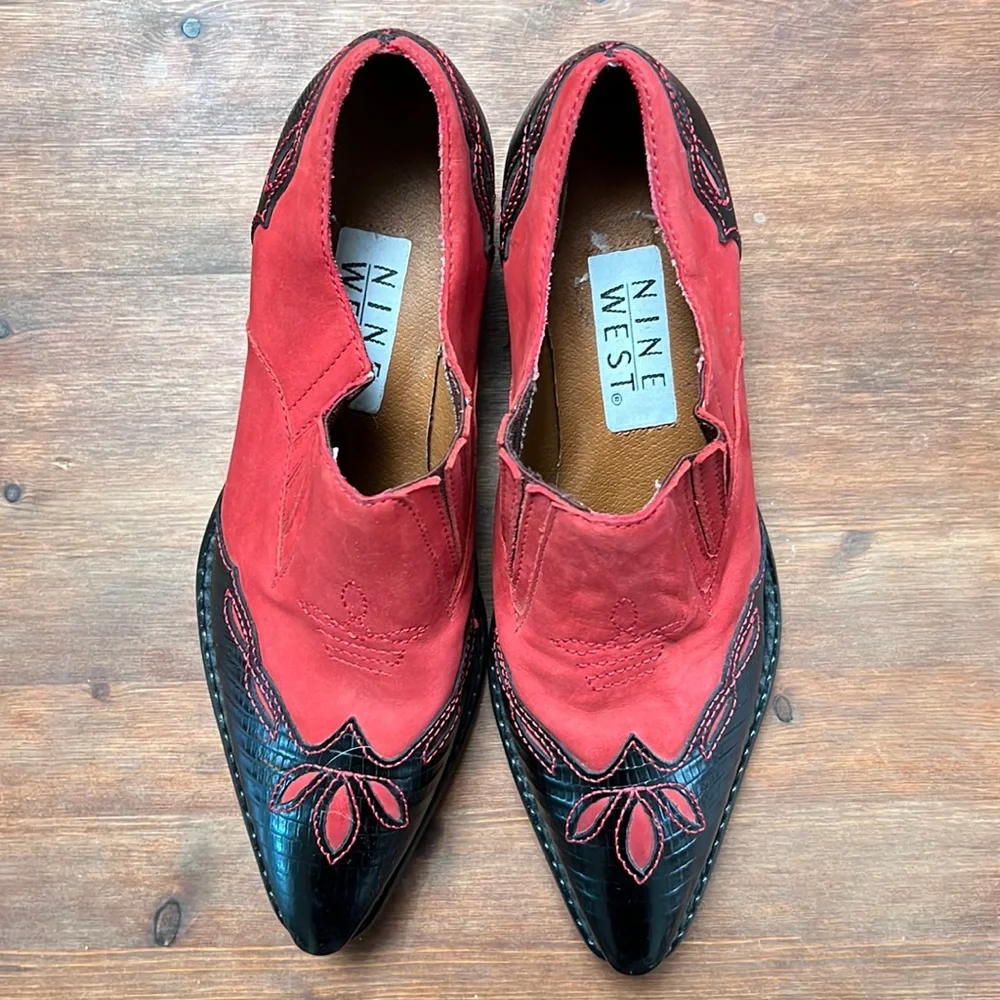 Vintage Nine West Western Ankle Booties - Red and Black - Picture 4 of 5